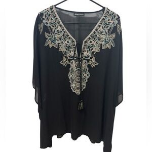 Miraclesuit Black Teal Embroidered Swim Coverup Size Medium